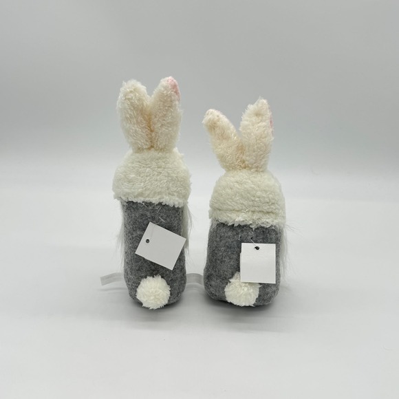 Set of 2 Plush Easter Bunny Gnomes Gray White Pink 8” New - Picture 2 of 8